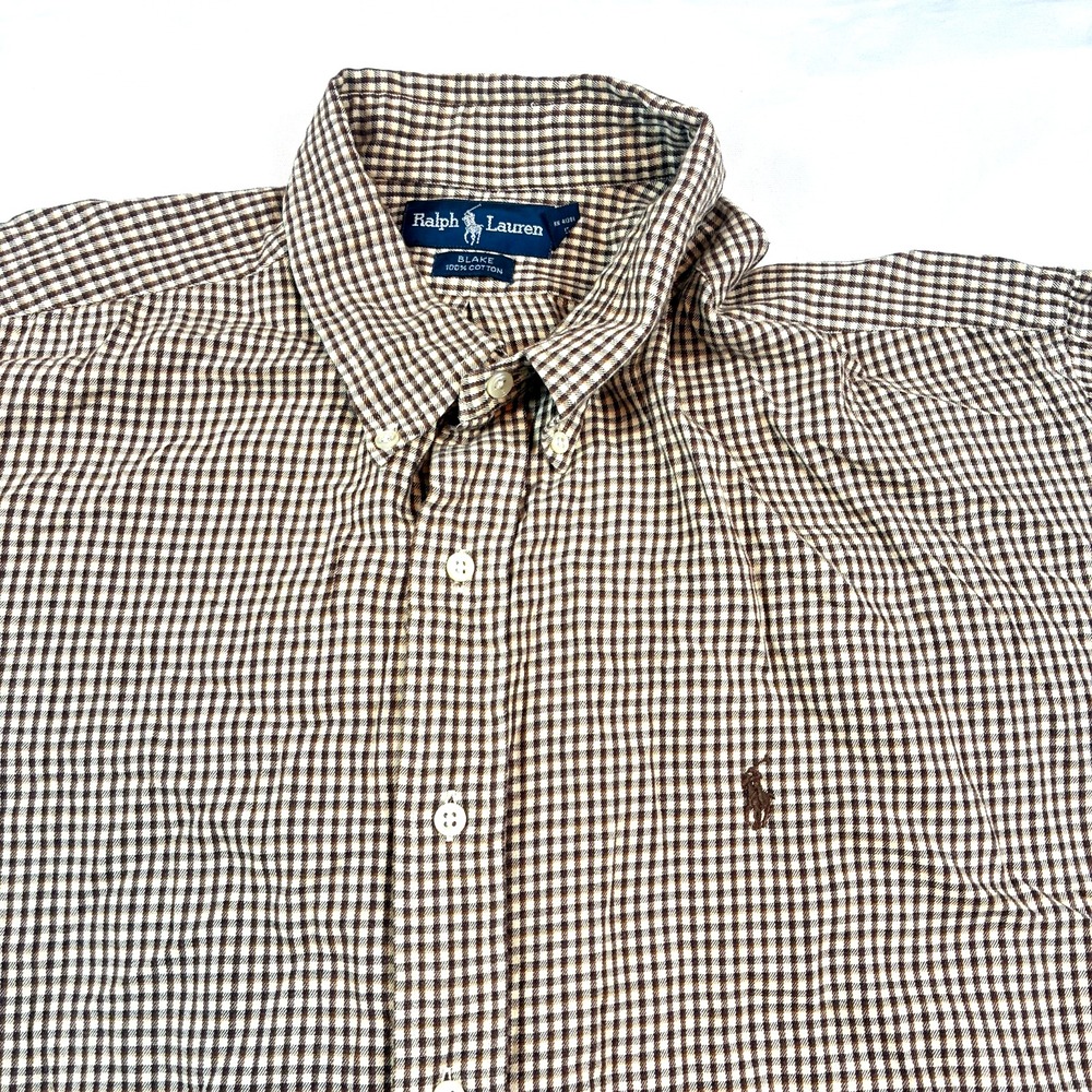 Ralph Lauren Blake Casual Button Down Shirt Brown Gingham XXL 100% Cotton